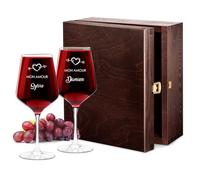 Maverton Set de 2 verre a vin en Cristal - Verres gravés 530 ml - Verres XL Cadeau Personnalisé - Cadeau couple - Set a vin pour parents - cadeau mariage - Noel - Amour