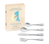 Maverton Set de Couverts De Table Bebe 1 An personnalisé - Coutellerie dans coffret imprimé - Couvert Enfant Inox Thème Animal - Cadeau Enfant 1 an anniversaire - Cadeaux bébé - Couverts gravés - Ciel