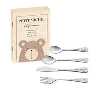 Maverton Set de Couverts De Table Bebe 1 An personnalisé - Coutellerie dans coffret imprimé - Couvert Enfant Inox Thème Animal - Cadeau Enfant 1 an anniversaire - Cadeaux bébé - Couverts gravés -Jouet