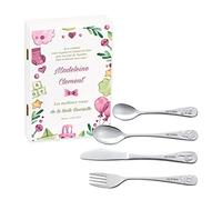 Maverton Set de couverts personnalisé dans boîte en bois imprimée - Thème Animal - Cadeau d'anniversaire personnalisé - Pour filles - Cadeaux bébé - Coutellerie gravée - ARC