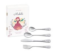 Maverton Set de couverts personnalisé dans boîte en bois imprimée - Thème Animal - Cadeau d'anniversaire personnalisé - Pour filles - Cadeaux bébé - Coutellerie gravée - PRINCESSE