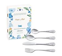 Maverton Set de couverts personnalisé pour garçon - Coutellerie dans coffret imprimé - Couverts Thème Animal - Cadeau d'anniversaire - Cadeaux bébé - Couverts gravés - ALPHABET