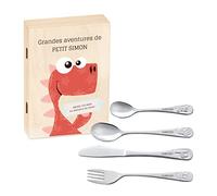 Maverton Set de couverts personnalisé pour garçon - Coutellerie dans coffret imprimé - Couverts Thème Animal - Cadeau d'anniversaire - Cadeaux bébé - Couverts gravés - REPTILE