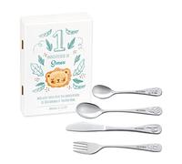 Maverton Set de couverts personnalisé pour garçon - Coutellerie dans coffret imprimé - Couverts Thème Animal - Cadeau d'anniversaire - Cadeaux bébé - Couverts gravés - CHAT