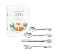 Maverton Set de couverts personnalisé pour garçon - Coutellerie dans coffret imprimé - Couverts Thème Animal - Cadeau d'anniversaire - Cadeaux bébé - Couverts gravés - FORÊT