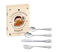 Maverton Set de couverts personnalisé pour garçon - Coutellerie dans coffret imprimé - Couverts Thème Animal - Cadeau d'anniversaire - Cadeaux bébé - Couverts gravés - REPAS