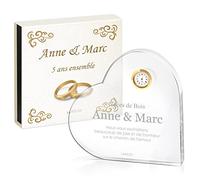 Maverton Statuette cœur en cristal personnalisable avec horloge et Boîte imprimée pour couple - Souvenir de mariage - pour noces - pour parents - amis - pour anniversaire - jubilé -