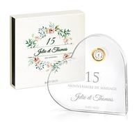 Maverton Statuette cœur en cristal personnalisable avec horloge et Boîte imprimée pour couple - Souvenir de mariage - pour noces - pour parents - amis - pour anniversaire - noces -