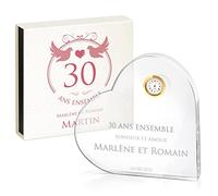 Maverton Statuette cœur en cristal personnalisable avec horloge et Boîte imprimée pour couple - Souvenir de mariage - pour noces - pour parents - amis - pour anniversaire - anniversaire de mariage -