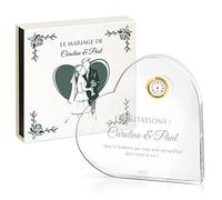 Maverton Statuette cœur en cristal personnalisable avec horloge et Boîte imprimée pour couple - Souvenir de mariage - pour noces - pour parents - amis - pour anniversaire - mariage -