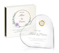 Maverton Statuette cœur en cristal personnalisable avec horloge et Boîte imprimée pour couple - Souvenir de mariage - pour noces - pour parents - amis - pour anniversaire - couple marié -