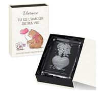 Maverton Statuette en Cristal avec Boîte personnalisée - Bloc de Verre 3D avec cœur pour Femmes - Statuette gravée pour Couples - Souvenir de Mariage - pour Anniversaire - l’Amour