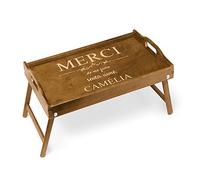 Maverton Table Pliante de lit - en Bois de pin - Table Pliante à Manger avec Gravure - Cadeau d’Anniversaire pour Femme - Plateau Petit déjeuner pour Elle - Merci