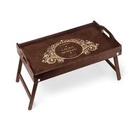 Maverton Table Pliante de lit - Table en Bois de pin - Table Pliante à Manger avec Gravure - Cadeau d’Anniversaire pour Femme - Plateau Petit déjeuner pour Elle - Excellent