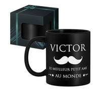 Maverton Tasse en céramique à personnaliser pour homme - 33 cl Mug original à café/thé avec votre texte gravé pour lui - pour prof - collègue - cadeau d’anniversaire - noir mat - moustache