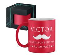 Maverton Tasse en céramique à personnaliser pour homme - 33 cl Mug original à café/thé avec votre texte gravé pour lui - pour prof - collègue - cadeau d’anniversaire - rouge mat - moustache