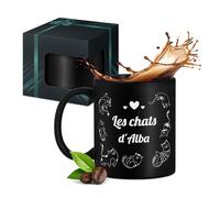 Maverton Tasse en céramique personnalisée pour femme - 330 ml Mug décoratif pour maman - pour anniversaire - Noël - Saint-Valentin - Tasse à café avec Coffret Cadeau - noir mat - mug chat