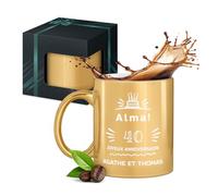 Maverton Tasse en céramique personnalisée pour femme - 330 ml Mug décoratif pour maman - pour anniversaire - Noël - Saint-Valentin - Tasse à café avec Coffret Cadeau - or brillant - 40 ans