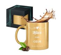 Maverton Tasse en céramique personnalisée pour femme - 330 ml Mug décoratif pour maman - pour anniversaire - Noël - Saint-Valentin - Tasse à café avec Coffret Cadeau - or brillant - mon cœur