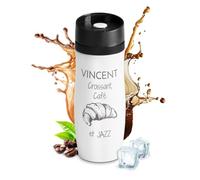 Maverton Thermo Mug Blanc avec personnalisation, Thermos Café-Thé 42cl | Mug isotherme de 42 ermeture à Pression, En acier inoxydable, Cadeau d’anniversaire pour chaque homme, Croissant