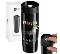 Maverton Thermo Mug Noir pour lui - Thermos Café-Thé - Mug isotherme de 35 cl - Fermeture à Pression - En acier inoxydable - Cadeau d’anniversaire pour chaque homme - Coureur