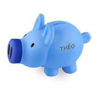Maverton Tirelire Cochon avec Gravure - Tirelire Enfants - Première Tirelire pour Petit garçon - Tirelire Bleue personnalisée - pour Anniversaire - Souvenir pour Enfant - Prénom