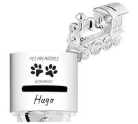 Maverton Tirelire Personnalisable en Métal Argenté pour garçon - Tirelire Enfant Épargne en Forme de Locomotive pour pièces et Billets - Cadeau Anniversaire Fille - Noël - premières économies