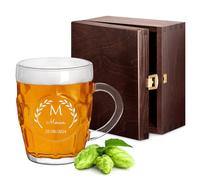 Maverton Verre à Bière Gravé pour hommes - 500ml Chope à Bière avec Poignée - pour Amateur de Bière - avec personnalisation pour lui - pour papa/papy - anniversaire - laurier -
