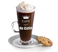Maverton Verre à Latte Macchiato avec gravure pour femmes - Grande Tasse à Café avec poignée - Verre de 360 ml à personnaliser pour elle - pour anniversaire - pour maman - Café royal