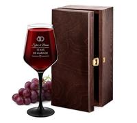 Maverton Verre personnalisé à vin rouge et blanc pour couples - Verrerie classique pour anniversaire - 370 ml Verre gravé pour mariage - Verres à pied noir pour jeunes mariés - Alliance