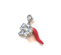 Mavi jewel Pendentif porte-bonheur avec corne rouge et charme en acier, unisexe, collection Naples, 3 cm, large, acier, acier
