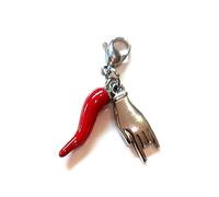 Mavi jewel Pendentif porte-bonheur avec corne rouge et charme en acier, unisexe, collection Naples, 3 cm, large, acier, acier