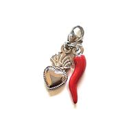 Mavi jewel Pendentif porte-bonheur avec corne rouge et charme en acier, unisexe, collection Naples, 3 cm, large, acier, acier