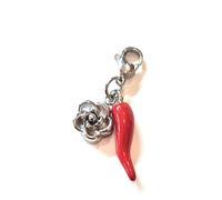 Mavi jewel Pendentif porte-bonheur avec corne rouge et charme en acier, unisexe, collection Naples, 3 cm, large, acier, acier