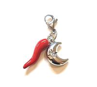 Mavi jewel Pendentif porte-bonheur avec corne rouge et charme en acier, unisexe, collection Naples, 3 cm, large, acier, acier