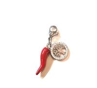 Mavi jewel Pendentif porte-bonheur avec corne rouge et charme en acier, unisexe, collection Naples, 3 cm, large, acier, acier