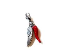 Mavi jewel Pendentif porte-bonheur avec corne rouge et charme en acier, unisexe, collection Naples, 3 cm, large, acier, acier