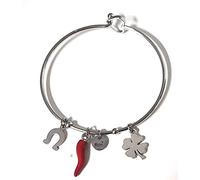 Mavijewel Bracelet rigide avec corne porte-bonheur trèfle à quatre feuilles et fer à cheval Bracelet en acier émotionnel #phrases, pensées mots avec breloque #pendentif Taille réglable #bijoux #,