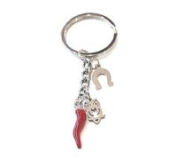 Mavijewel Porte-clés homme femme en acier avec pendentif corne porte-bonheur personnalisé écriture/corne/patte/arbre de vie/main de fatigue/livraison gratuite (corne hibou trèfle), argent, 8cm