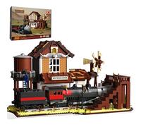 Mavo brix Set de Construction Gare de Train Western pour Adultes, 3885 Pièces Maquette de Train à Vapeur du Far West avec Gare, Modèle de Collection Décoratif pour Adultes et Adolescents 14+