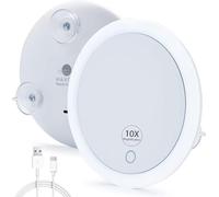 Mavoro Miroir Grossissant LED 17 cm avec 3 Ventouses Puissantes | Grossissement 10X | Miroir Maquillage & Cosmétique de Voyage Portable Éclairé (Batterie intégrée Rechargeable USB-C | 10X)
