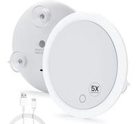 Mavoro Miroir Grossissant LED 17 cm avec 3 Ventouses Puissantes | Grossissement 5X | Miroir Maquillage & Cosmétique de Voyage Portable Éclairé (Batterie intégrée Rechargeable USB-C | 5X)