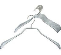 MAWA Cintres, Bodyform, Lot de 10, Épaules Larges, en Métal avec Support d'épaule, Galbé, pour Manteaux, Tailleurs et Vestes, Crochets Rotatifs à 360°, 42 cm, Argent