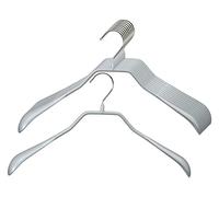 MAWA Cintres, Bodyform, Lot de 10, Épaules Larges, en Métal avec Support d'épaule, Galbé, pour Manteaux, Tailleurs et Vestes, Crochets Rotatifs à 360°, 46 cm, Argent