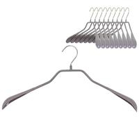 MAWA Cintres, Bodyform, Lot de 10, Épaules Larges, en Métal avec Support d'épaule, Galbé, pour Manteaux, Tailleurs et Vestes, Crochets Rotatifs à 360°, 42 cm, Gris Pierre