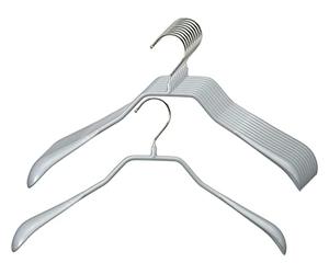 MAWA Cintres, Bodyform, Lot de 10, Épaules Larges, en Métal avec Support d'épaule, Galbé, pour Manteaux, Tailleurs et Vestes, Crochets Rotatifs à 360°, 46 cm, Argent