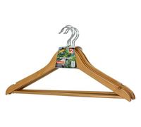MAWA Cintres en Bois, Lot de 5, Bois de Lotus, Certifié FSC®, avec Encoches de Jupe et Barres Antidérapantes, Armoire Peu Encombrante, Crochets Rotatifs à 360°, 44 cm, Laqué Naturel