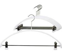 MAWA Cintres, Lot de 10, avec Pinces Robustes Protégeant Le Matériel, pour Les T-Shirts, Les Pantalons et Les Jupes, Crochets Rotatifs à 360°, Revêtement Antidérapant, 40 cm, Blanc