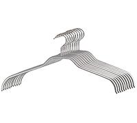 MAWA Cintres, Silhouette F, Lot de 10, en Métal, Gain de Place, idéal pour Les T-Shirts et Les Pulls, Crochets Rotatifs à 360°, Revêtement Antidérapant, 45 cm, Argent