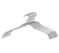 MAWA Cintres, Silhouette F, Lot de 10, en Métal, Gain de Place, idéal pour Les T-Shirts et Les Pulls, Crochets Rotatifs à 360°, Revêtement Antidérapant, 41 cm, Argent